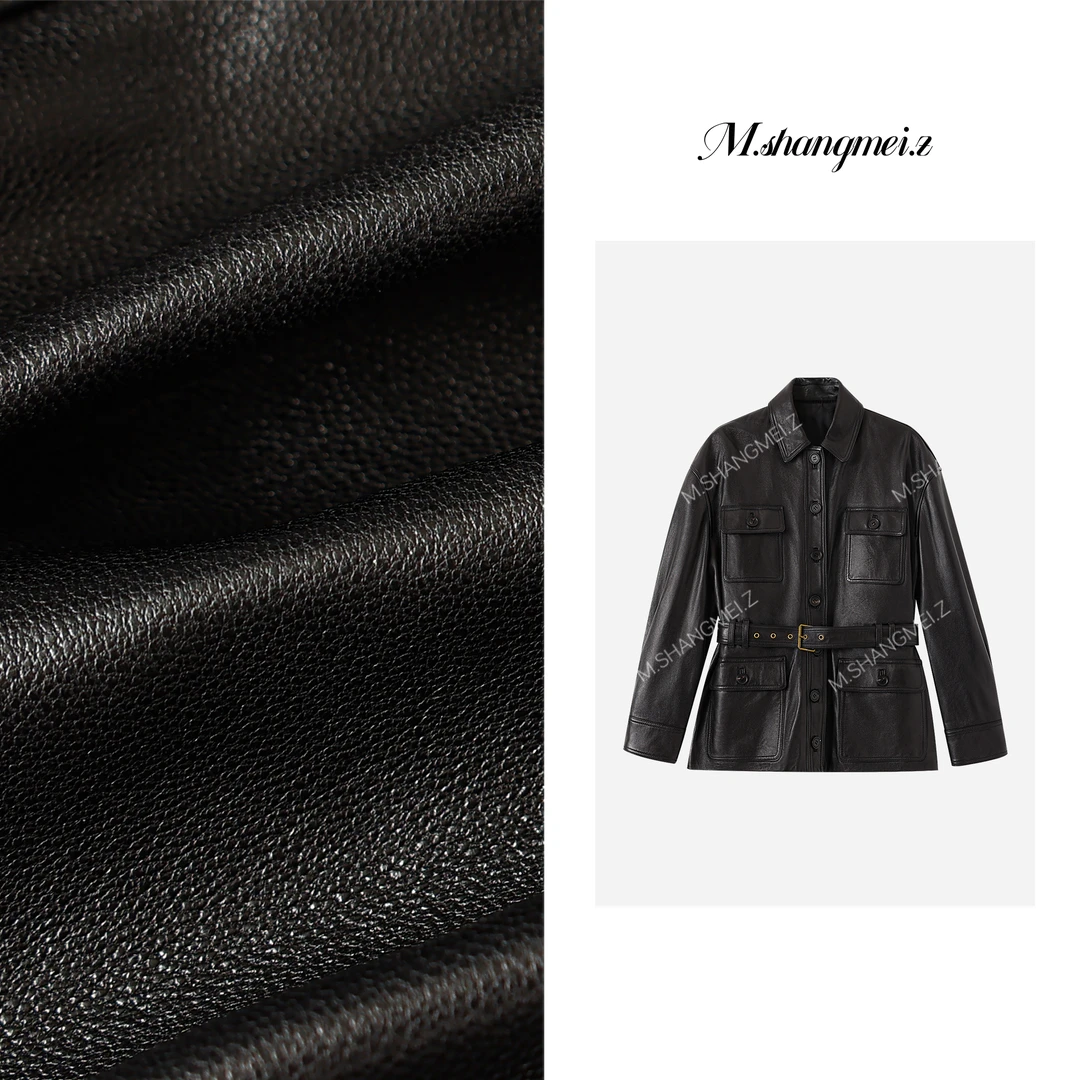 M.SHANGMEI.Z/沐熙【佳姐同款】美大哥细腻有弹性修身皮衣X072805