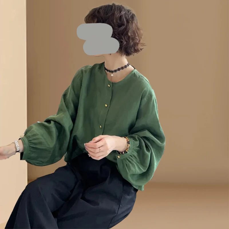 慵懒风气质减龄薄款长袖纯色衬衫女春秋2025新款时尚休闲百搭上衣