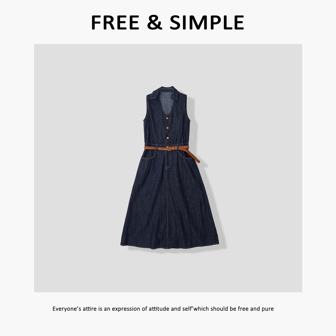 Free&Simple-‘超模裙’极简小众复古逸韵牛仔背心连衣裙-8095