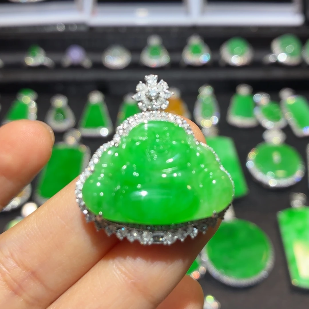 翡翠18K金镶嵌吊坠(不含链)翡翠