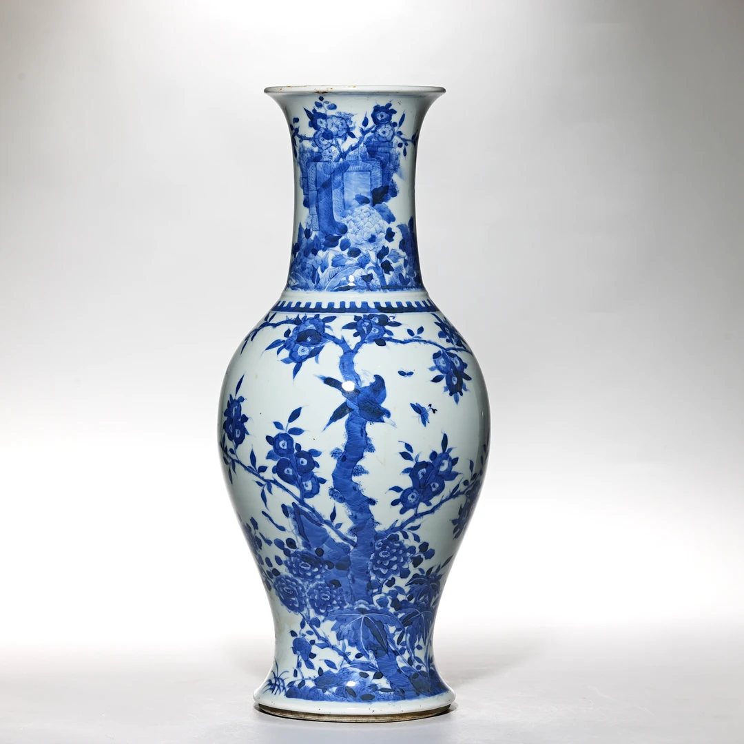 4188清晚期.青花花鸟纹瓶【古董拍卖】