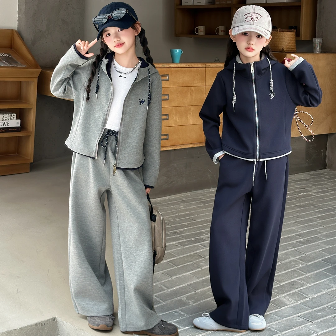 女童秋装连帽卫衣外套休闲裤子套装2025年春秋季儿童中大童两件套