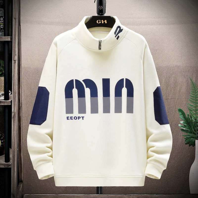 春秋新款潮流加绒休闲青少年双面奥粒绒套头卫衣6617