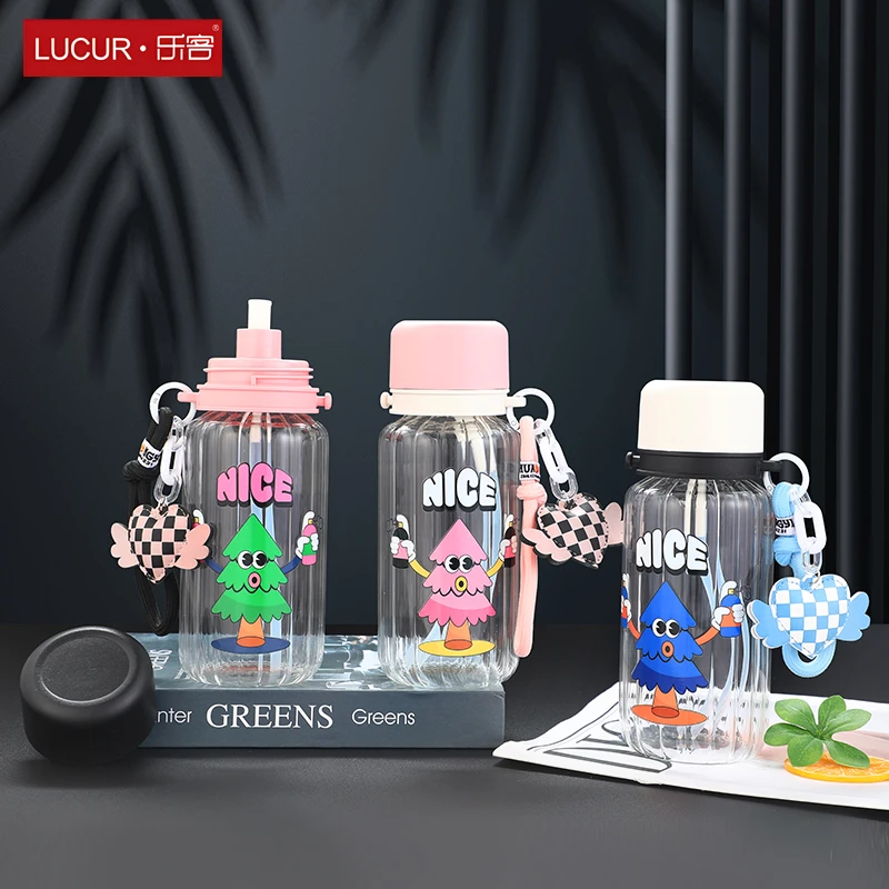 乐客8033网红650毫升可爱玻璃杯创意吸管杯奶茶情侣茶杯