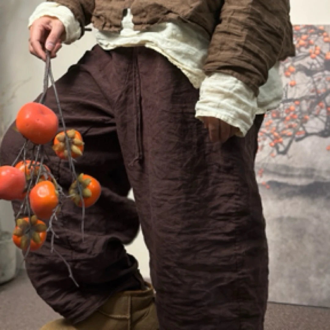 纯衣不染/原创设计/羽/复古百搭色织亚麻手工盘扣开衫