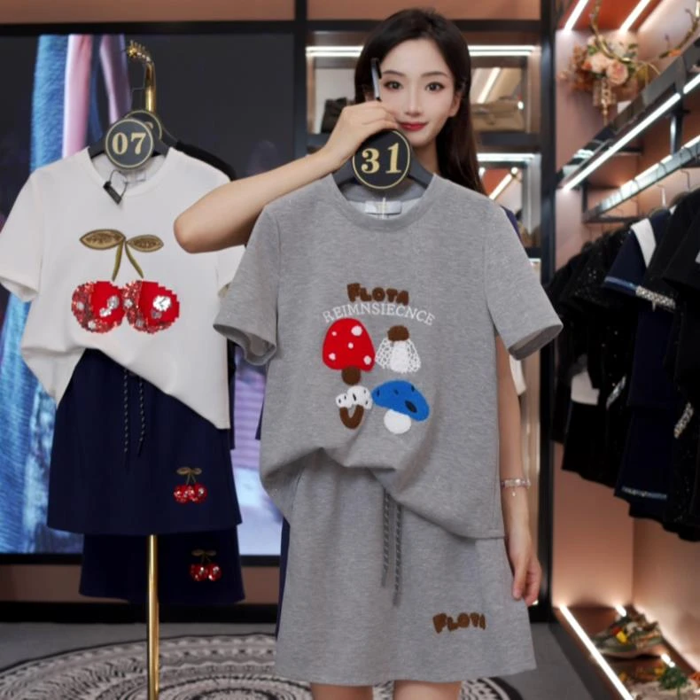 【宠粉价】刺绣蘑菇宽松版套装裙两件套连衣裙~JC-A3557