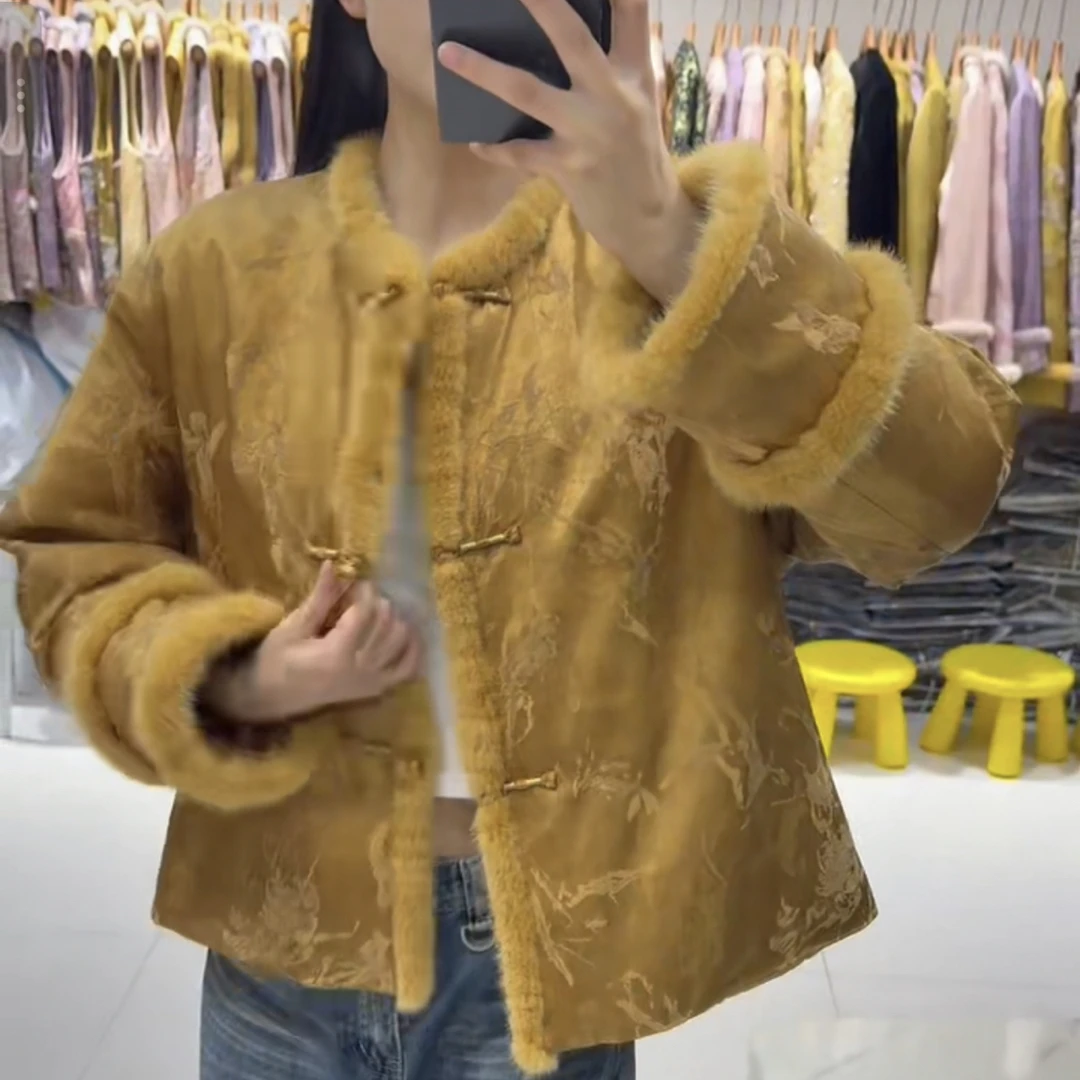 MZ NM65089新中式国风时尚潮水貂毛桑蚕丝提花工艺90白鸭绒羽绒服