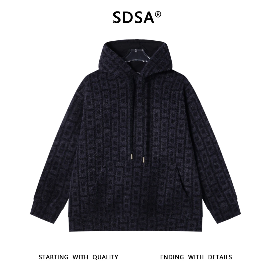 SDSA男士秋冬新款痞帅男装潮牌绒毛渐变图形抽绳连帽卫衣宽松休闲