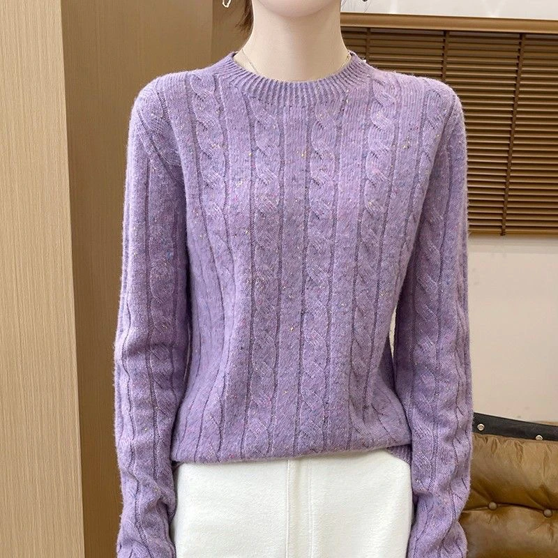 秋冬一线成衣圆领100%纯羊毛短款加厚羊毛衫宽松针织衫圆领打底