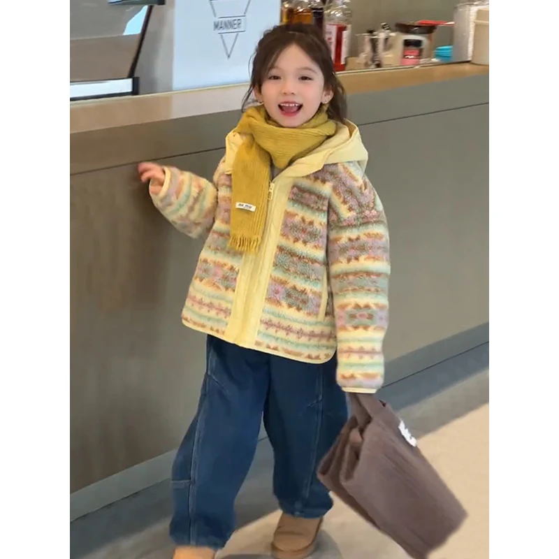 女童毛毛衣加厚外套2025秋冬新款儿童中大童保暖毛绒上衣外套潮流