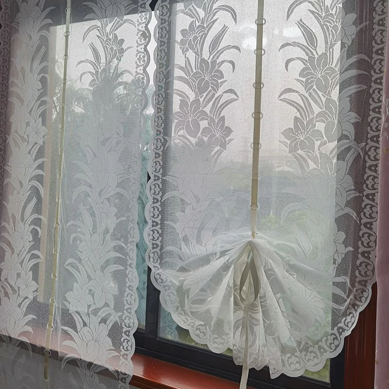 厨房窗帘蕾丝扇形纱帘罗马帘门帘网纱客厅窗帘免打孔门帘提拉帘