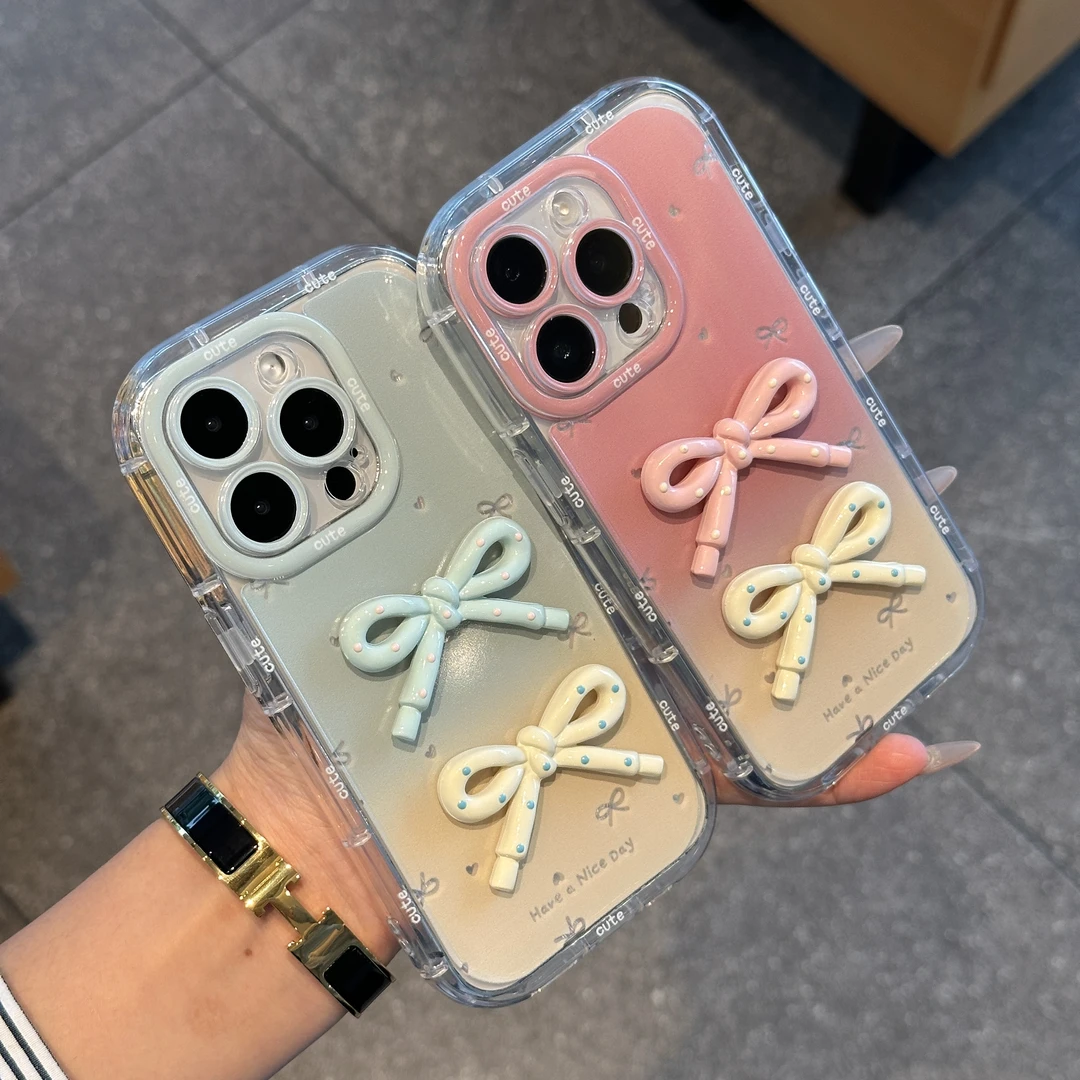 晕染立体蝴蝶结适用苹果16羽纱iPhone15手机壳华为vivo小米14oppo
