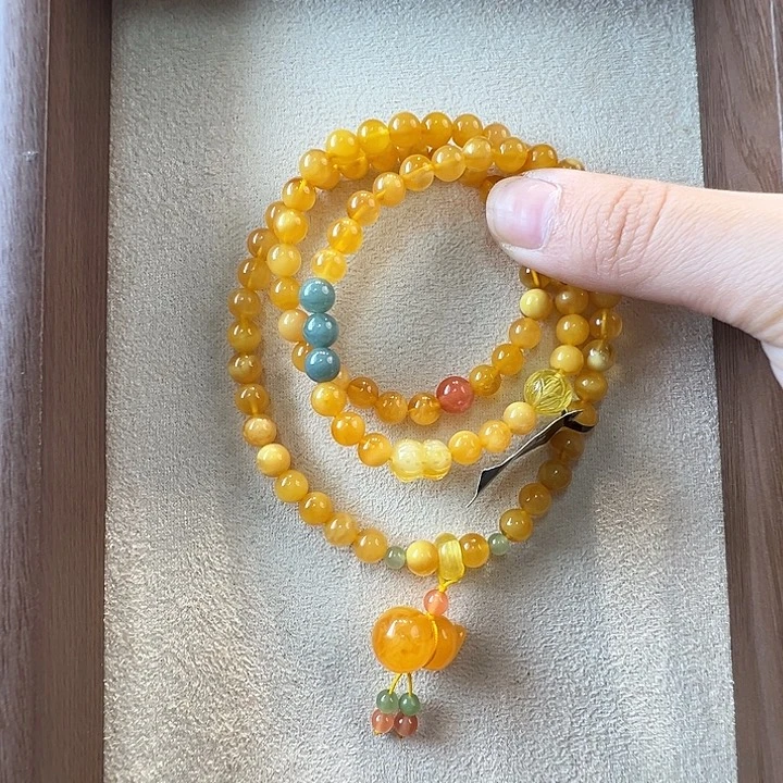 蜜蜡未镶嵌手链6.4mm蜜蜡手串