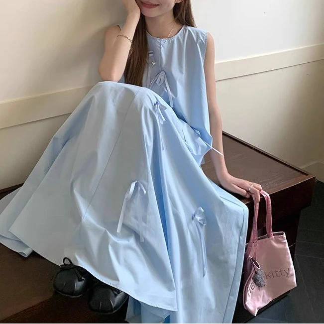 时尚套装小众立体蝴蝶结背心女装夏季高腰半身裙A字裙气质两件套