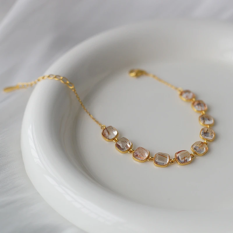 天然水晶黑晶超净体S925银镶嵌手串极简风