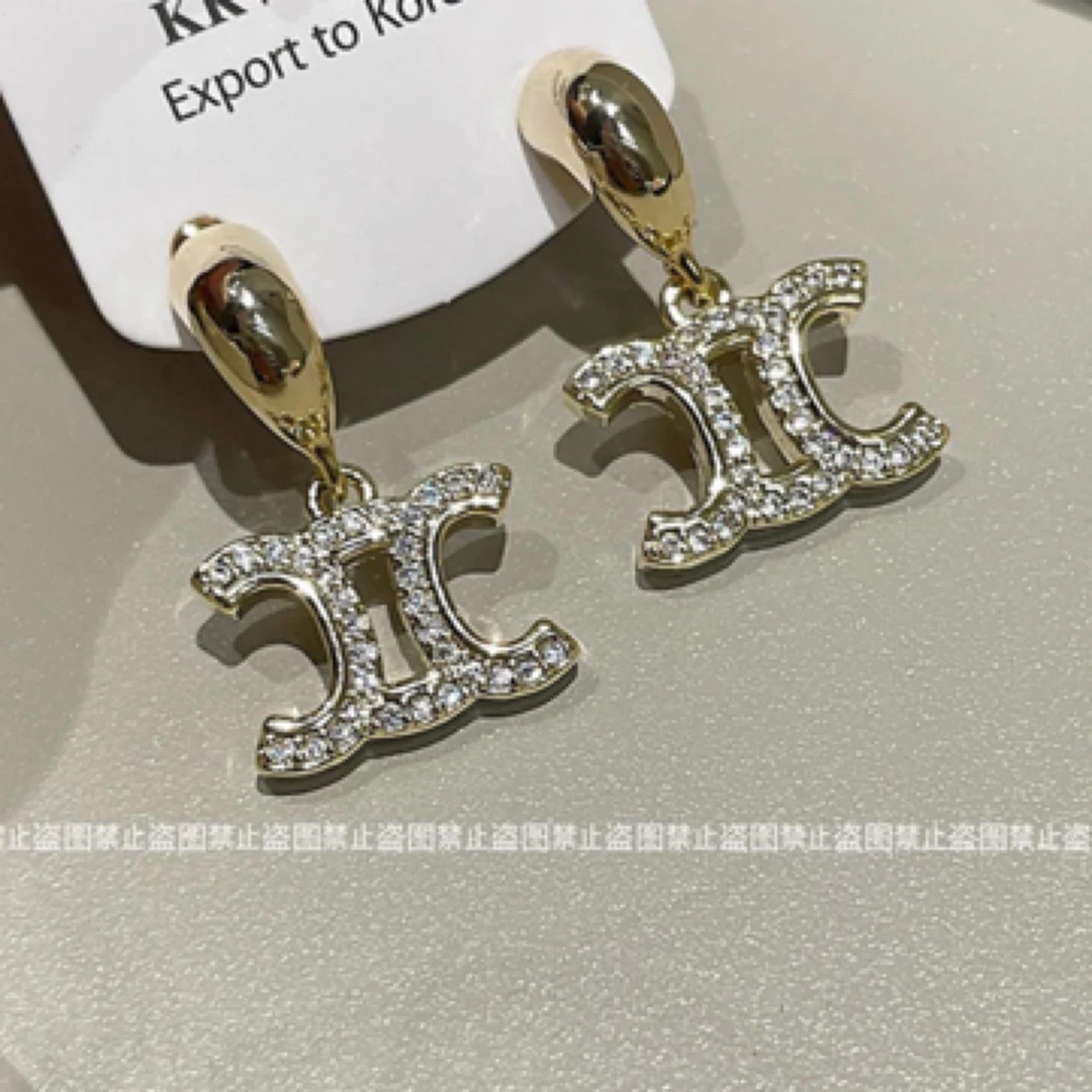 铜合金耳饰 铜合金耳饰 法式复古风镶锆石女耳环高级感轻奢耳饰