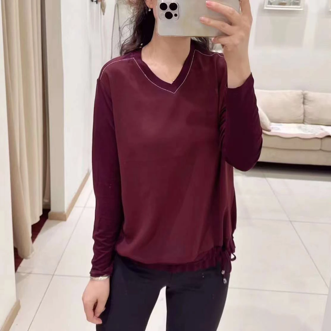 东大门薄款针织衫V领弹力打底小衫