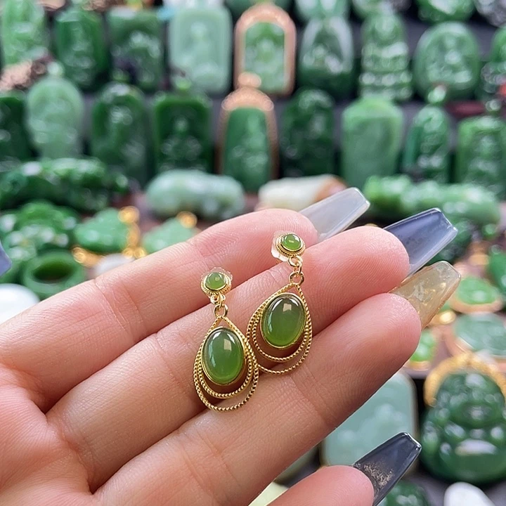 好***连和田玉银S925镶嵌耳坠