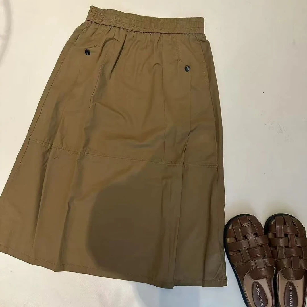 姚家夏季新款设计感时尚工装半身长裙设计感显瘦洋气百搭纯色裙子