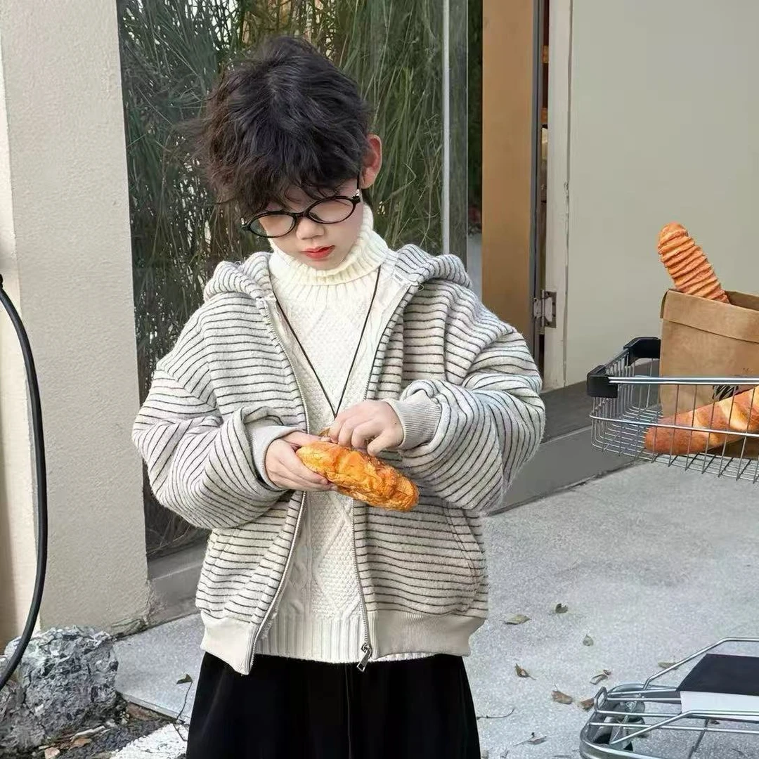 【特厚羊羔绒】儿童上衣加绒加厚男童连帽外套一体绒中大童拉链开衫