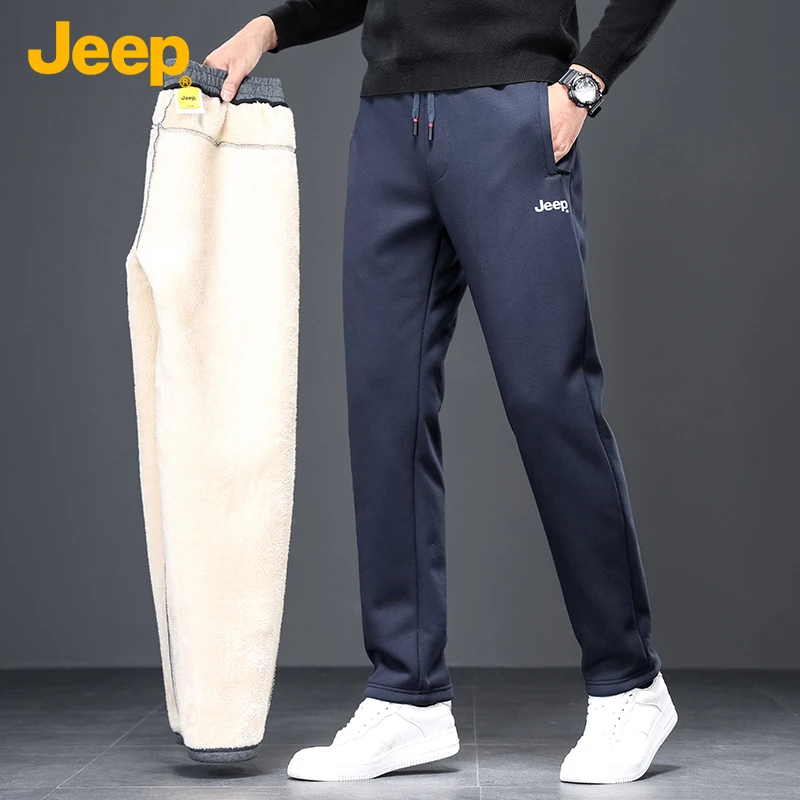 JEEP/吉普男士冬季新款羊羔绒加绒加厚休闲宽松保暖直筒长裤007