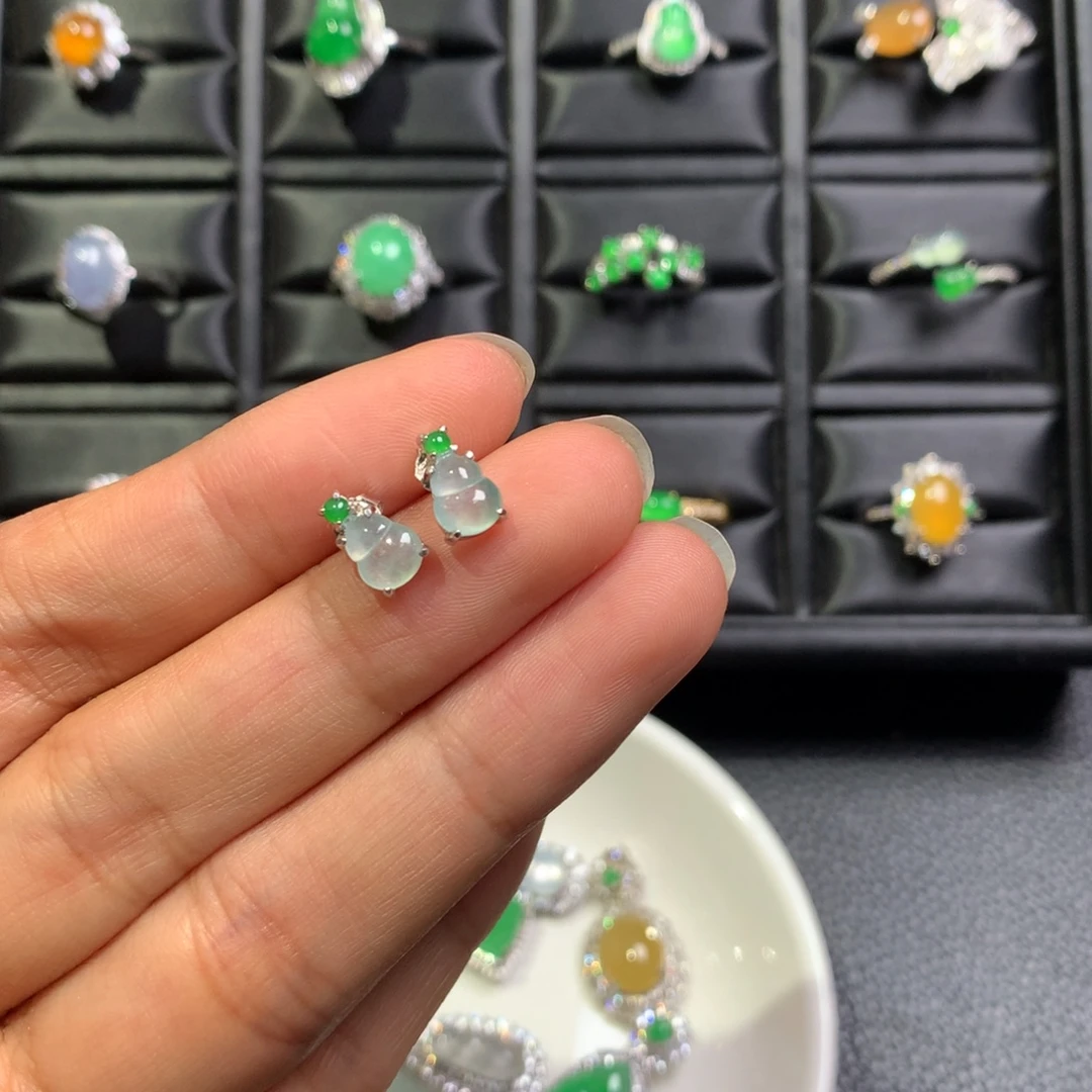 翡翠银S925镶嵌耳饰