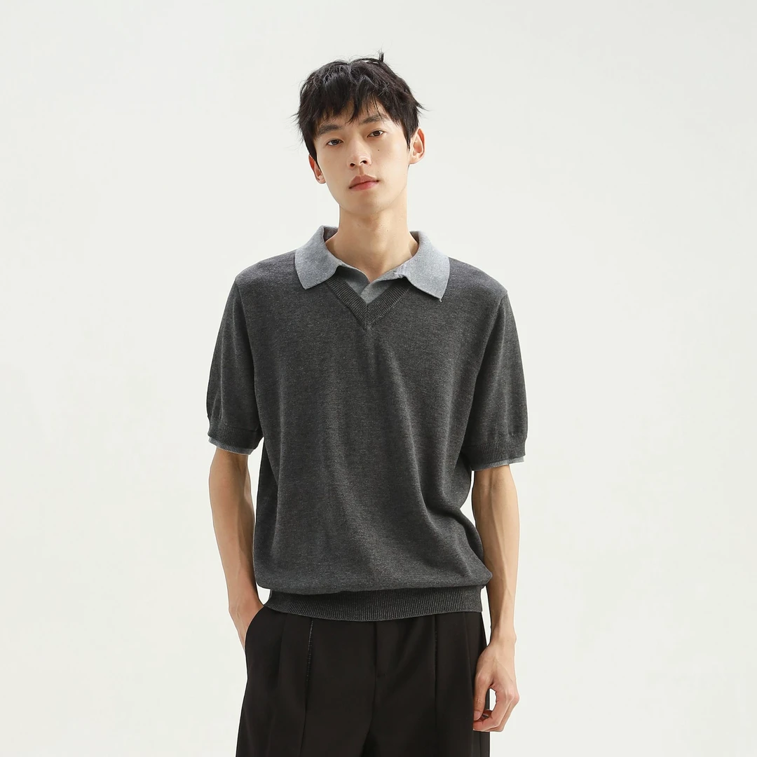 【qinggg专属】Stay the Night 羊毛醋酸冰爽丝混纺双v海鸥领短袖