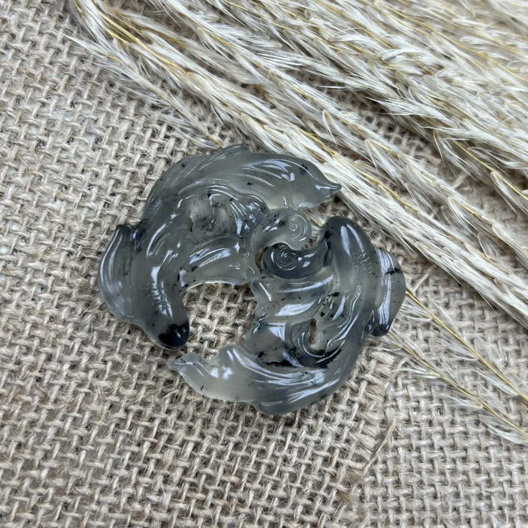天然岫玉水墨丹青精美双鱼锦鲤吊坠一对情侣闺蜜皆可戴送人