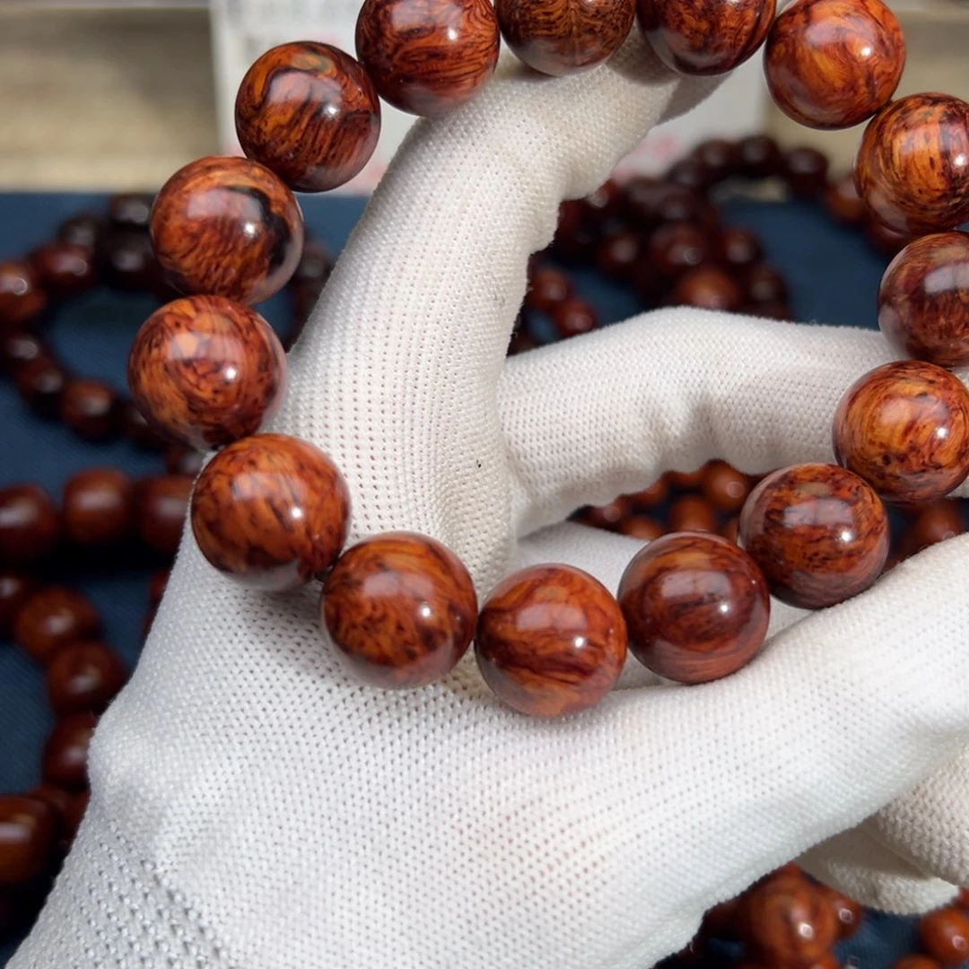 你***称手串/手链花梨木类红降15圆珠爆油料水波纹075
