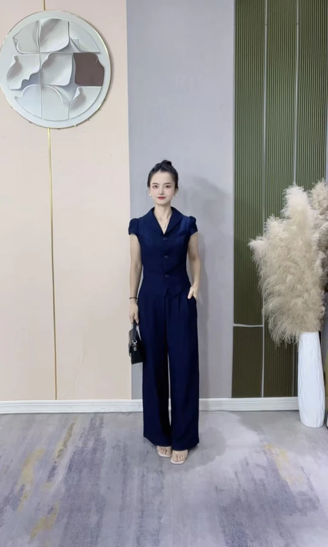 【青棠雅叙】小个子定制藏蓝色短袖两件套显瘦夏季ZYM25811