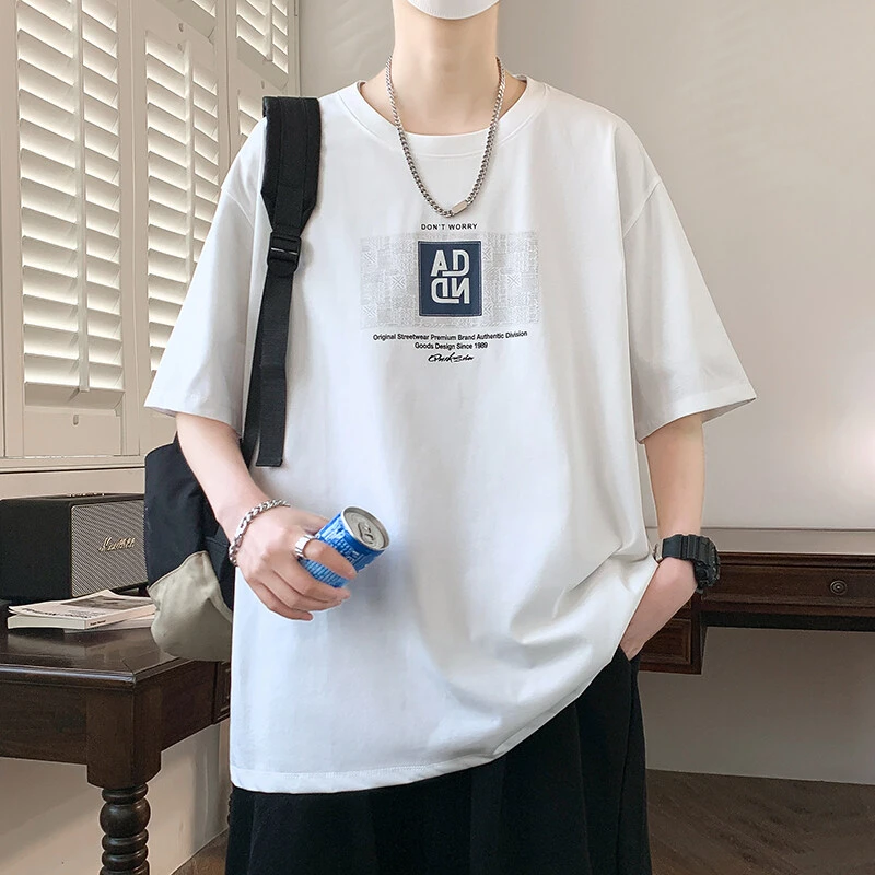 夏季新款圆领青少年休闲短袖T恤宽松潮流学生印花帅气半袖打底衫