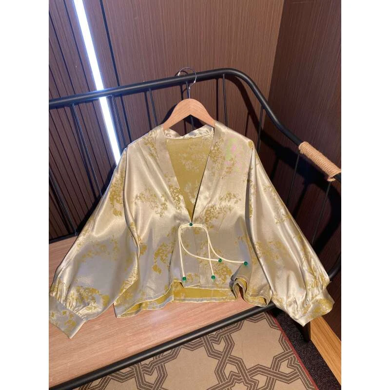 清伴花荫｜新中式国风夏季女装刺绣提花上衣20240661--乖乖