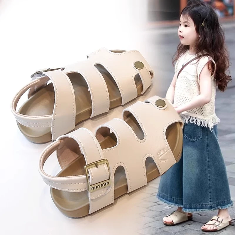 ABC女童鞋夏款罗马凉鞋2025新款包头儿童女孩白色软底女宝凉鞋