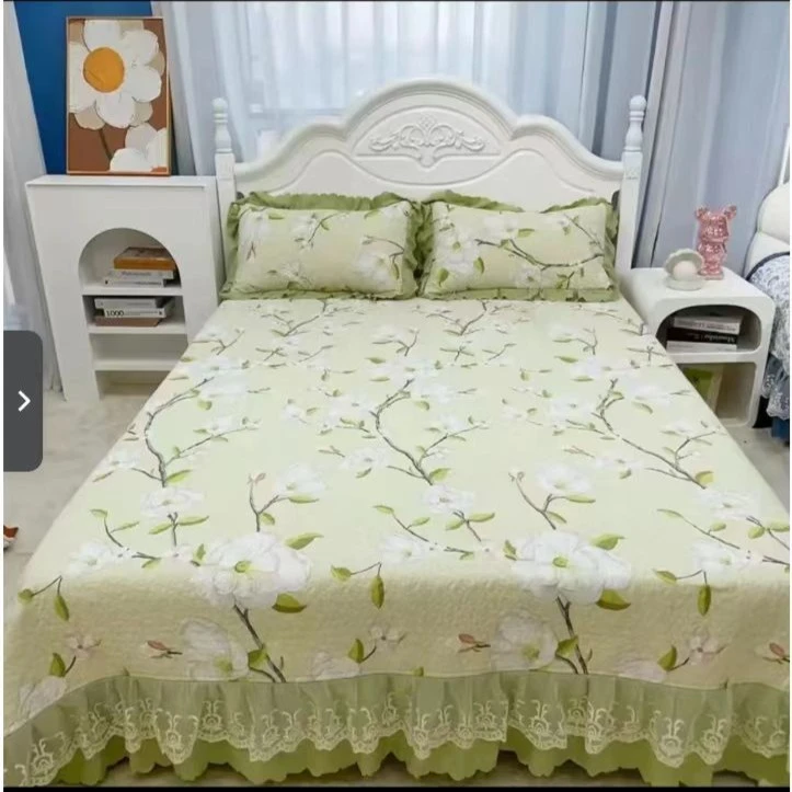 {四季床盖}轻奢加厚夹棉水洗泡泡绵 蕾丝边防滑绗缝四季通用床盖