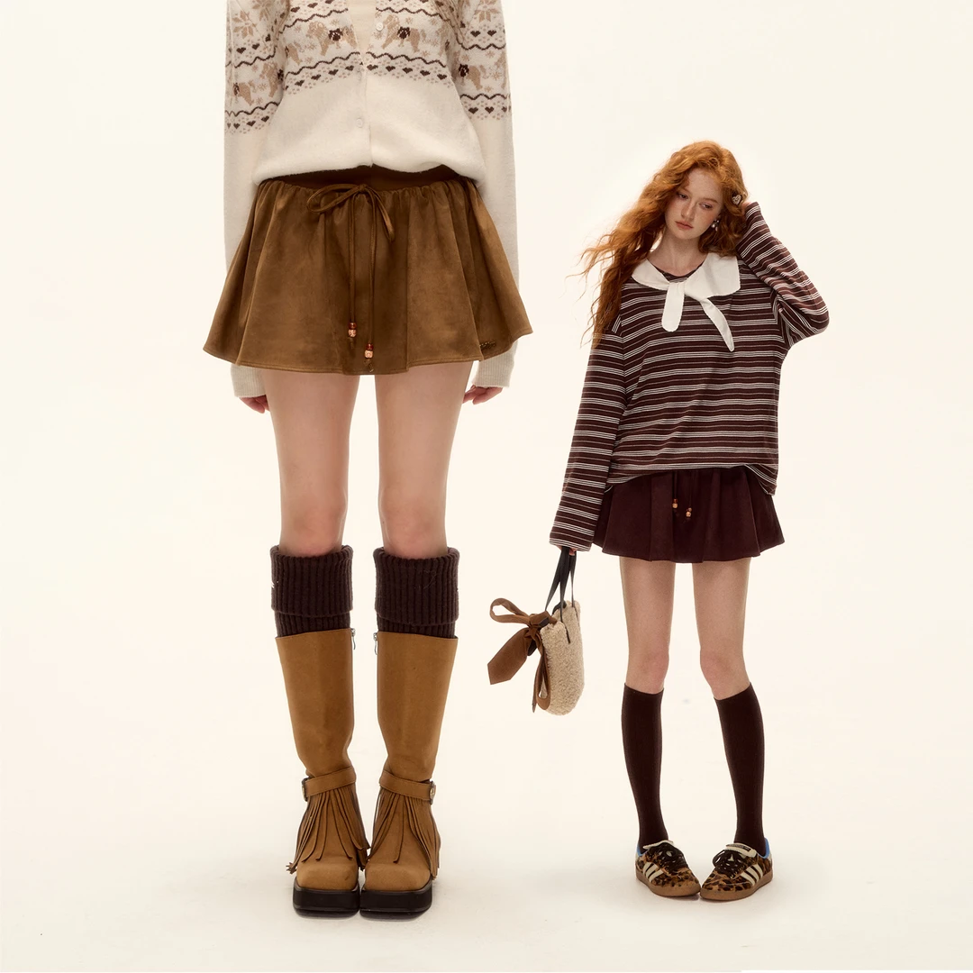 AsGony 松紧腰串珠蓬蓬半裙小个子纯欲风辣妹miu系防走光短裙