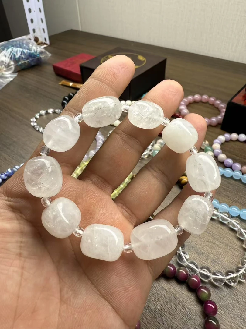 天然白水晶桶珠手链