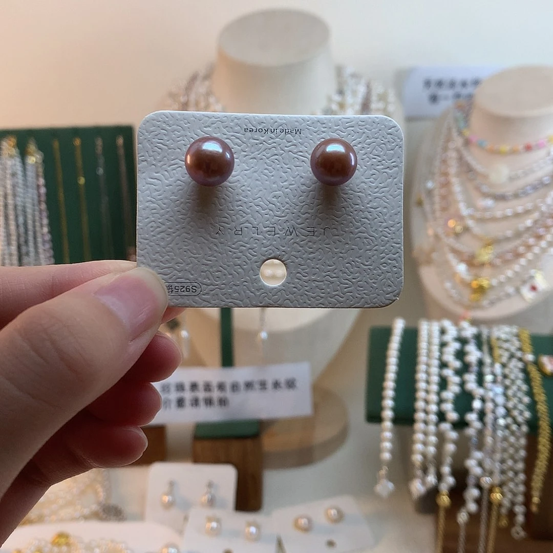 银S925镶嵌淡水珍珠9-10mm爱迪生珍珠耳钉