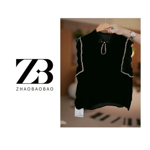 【ZHAOBAOBAO】“大V”水钻盘扣丝绒马甲，高级感碾压