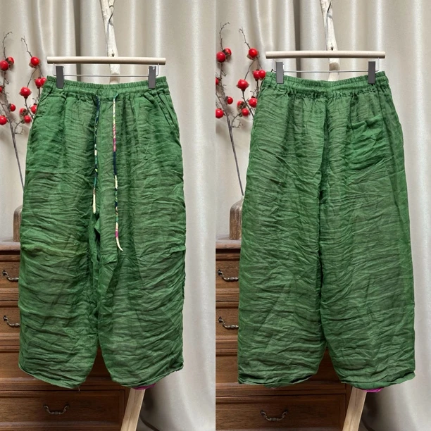 622夏季薄款时尚捏褶苎麻休闲百搭老爹裤（裤长93臀围136）