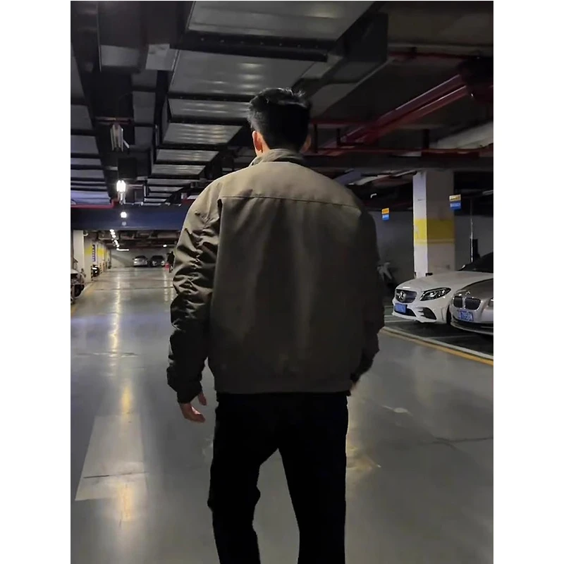 狼灰色三防飞行员夹克外套男春秋季廓形立领冲锋衣美式短款棒球服