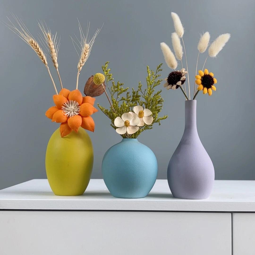 摆件陶瓷小花瓶摆件含花总高约20-30cm