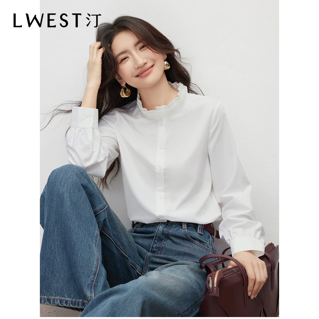 8528【女乔专享】朗文斯汀法式优雅气质风琴立领衬衫DTYC5307D18528