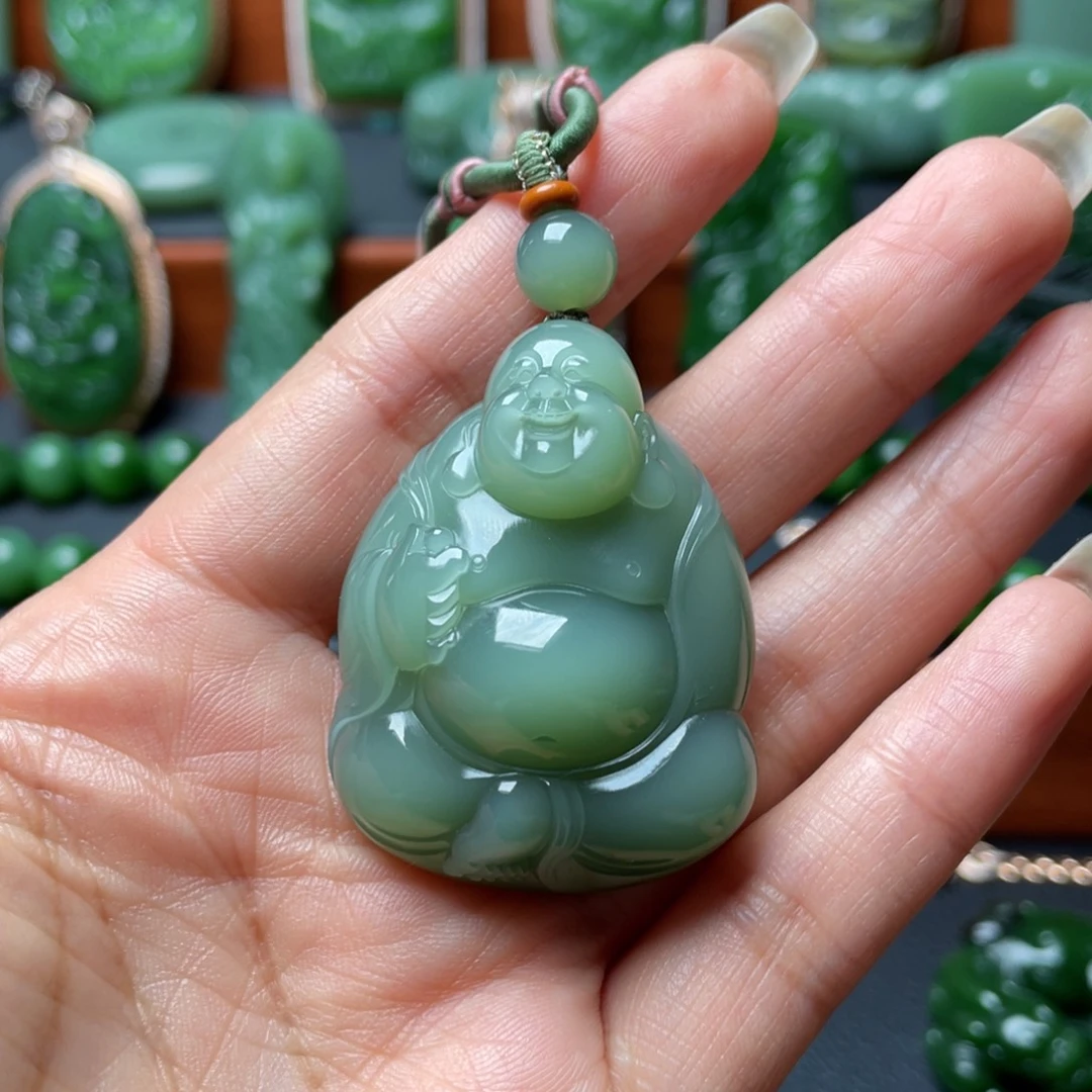 净***雅颈饰未镶嵌和田玉粉青佛公