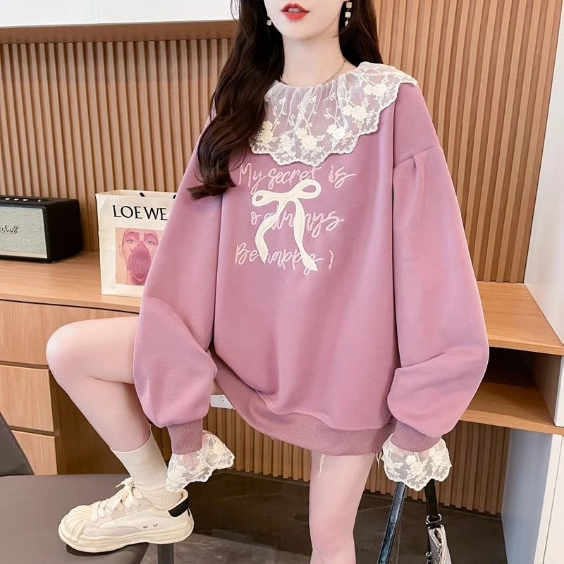 韩版女装蕾丝拼接卫衣宽松设计感春秋季2025新款爆款洋气减龄上衣