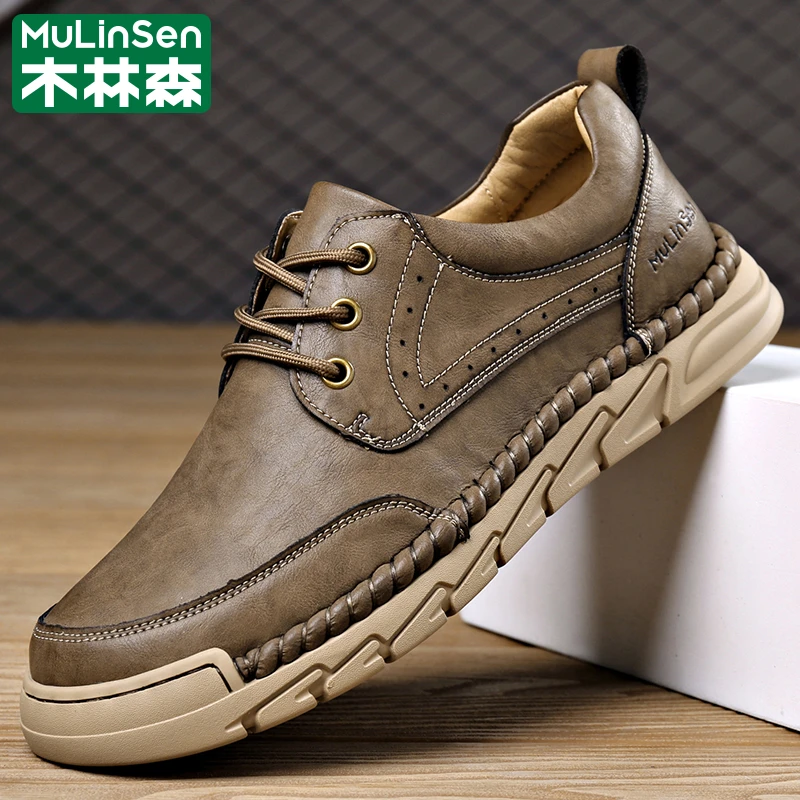 木林森新款男士复古手工休闲皮鞋低帮软底百搭时尚防滑耐磨休闲鞋