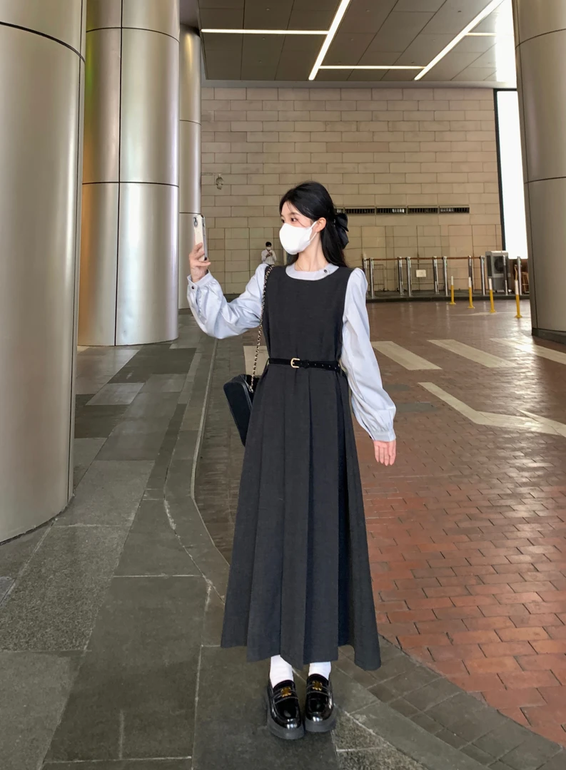 【全额运补 配腰带】小个子定制 法式拼接韩系氛围感假两件连衣裙