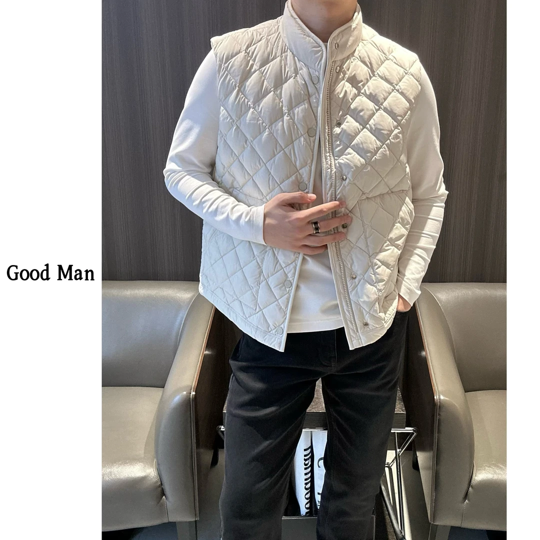 8602 好男人/25冬季新款定制面料小立领时尚休闲白鸭绒羽绒马夹