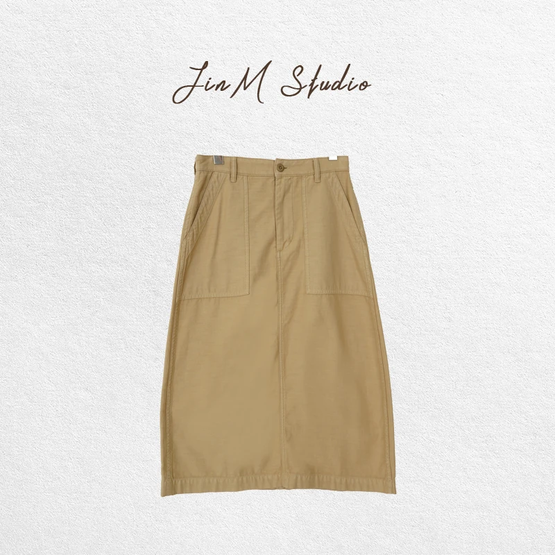 Jinmstudio丨【肌理卡其裙】纯棉静奢水洗复古半身裙602501A3241