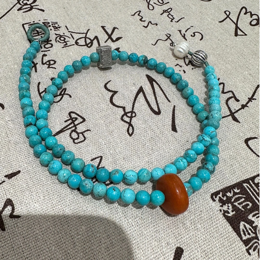 链子925银 N18086松松圆珠蜜蜜片方形银枕瓜珠珍珠项链