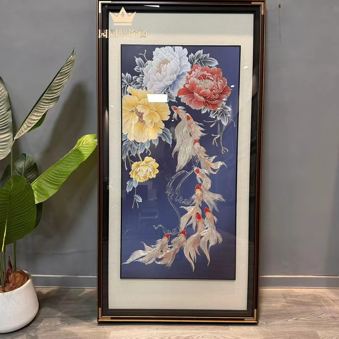 【九鱼牡丹花】铜雕成品挂画现代新中式玄关高端铜雕画